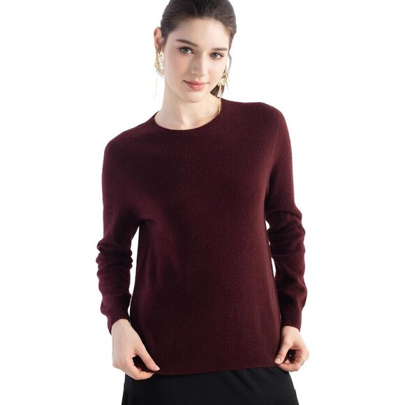Women's Cashmere Sweater Large Dark Red Seamless Long Sleeve Warm
